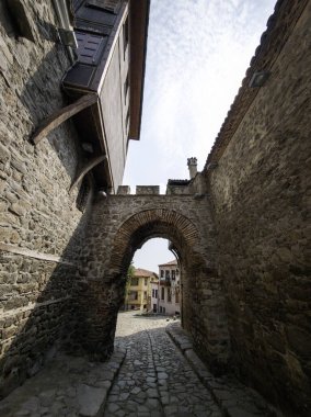 Typical street and houses at The old town of city of Plovdiv, Bulgaria