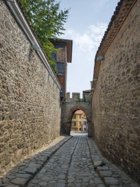 Typical street and houses at The old town of city of Plovdiv, Bulgaria