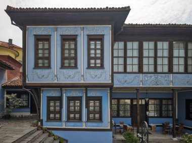 Typical street and houses at The old town of city of Plovdiv, Bulgaria