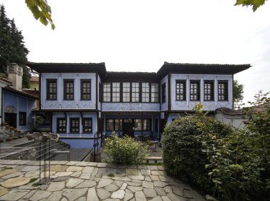 Typical street and houses at The old town of city of Plovdiv, Bulgaria