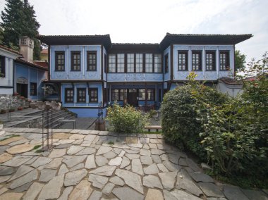 Typical street and houses at The old town of city of Plovdiv, Bulgaria