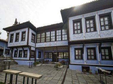 Typical street and houses at The old town of city of Plovdiv, Bulgaria