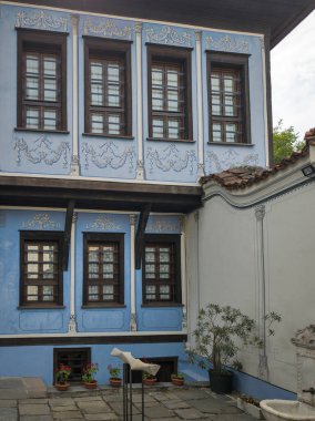 Typical street and houses at The old town of city of Plovdiv, Bulgaria