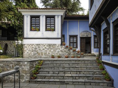 Typical street and houses at The old town of city of Plovdiv, Bulgaria