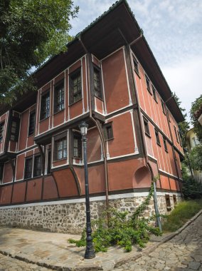 Typical street and houses at The old town of city of Plovdiv, Bulgaria