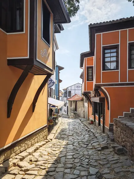 Typical street and houses at The old town of city of Plovdiv, Bulgaria