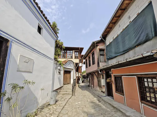 Typical street and houses at The old town of city of Plovdiv, Bulgaria