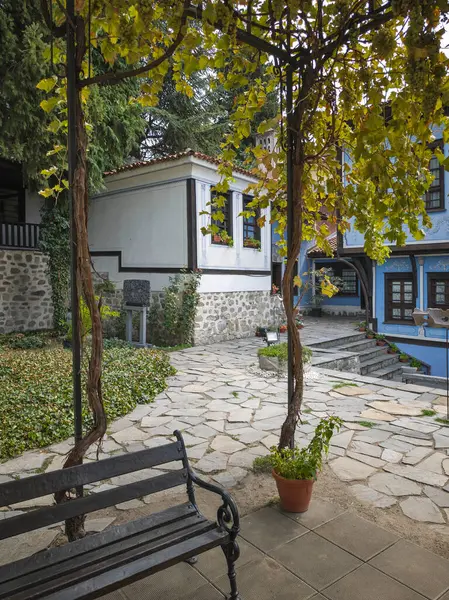 Typical street and houses at The old town of city of Plovdiv, Bulgaria