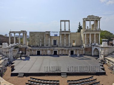 Ruins of Ancient Roman theatre of Philippopolis in city of Plovdiv, Bulgaria clipart