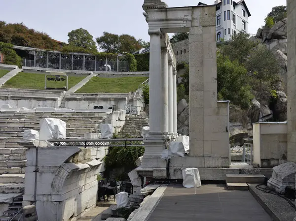 stock image Ruins of Ancient Roman theatre of Philippopolis in city of Plovdiv, Bulgaria