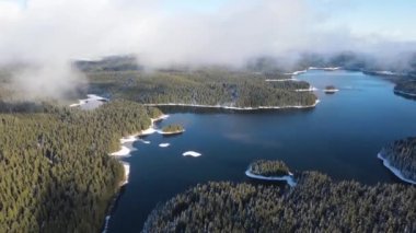 Aerial winter view of Shiroka polyana (Wide meadow) Reservoir, Pazardzhik Region, Bulgaria