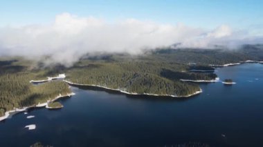 Aerial winter view of Shiroka polyana (Wide meadow) Reservoir, Pazardzhik Region, Bulgaria