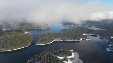 Aerial winter view of Shiroka polyana (Wide meadow) Reservoir, Pazardzhik Region, Bulgaria