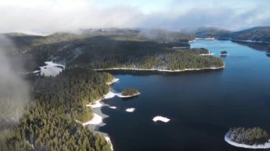 Aerial winter view of Shiroka polyana (Wide meadow) Reservoir, Pazardzhik Region, Bulgaria