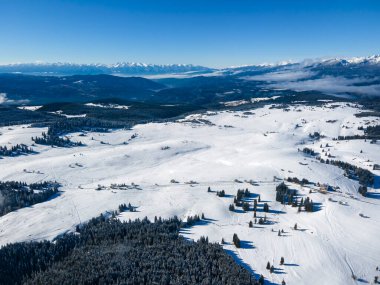 Amazing Aerial winter view of Rila mountain near Belmeken Dam, Bulgaria