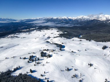 Amazing Aerial winter view of Rila mountain near Belmeken Dam, Bulgaria