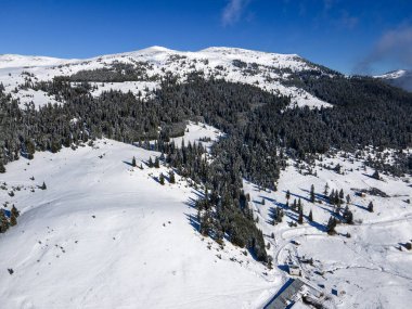 Amazing Aerial winter view of Rila mountain near Belmeken Dam, Bulgaria