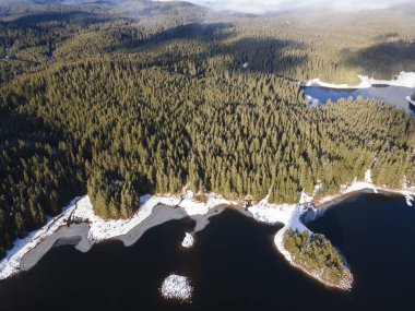 Aerial winter view of Shiroka polyana (Wide meadow) Reservoir, Pazardzhik Region, Bulgaria