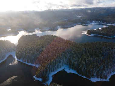 Aerial winter view of Shiroka polyana (Wide meadow) Reservoir, Pazardzhik Region, Bulgaria