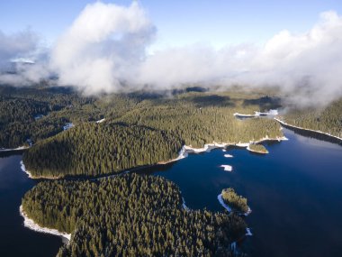 Aerial winter view of Shiroka polyana (Wide meadow) Reservoir, Pazardzhik Region, Bulgaria