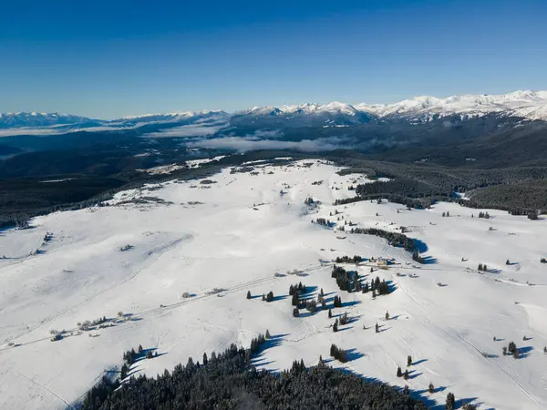 Amazing Aerial winter view of Rila mountain near Belmeken Dam, Bulgaria