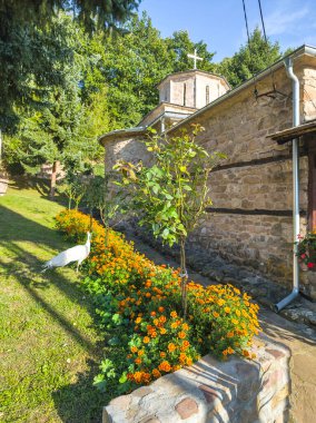 Sırbistan 'ın Ortaçağ Temski manastırının panoramik manzarası Aziz George, Pirot Bölgesi