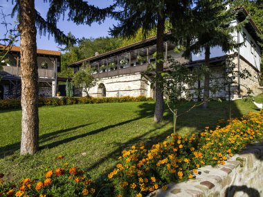 Sırbistan 'ın Ortaçağ Temski manastırının panoramik manzarası Aziz George, Pirot Bölgesi