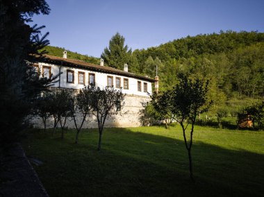 Sırbistan 'ın Ortaçağ Temski manastırının panoramik manzarası Aziz George, Pirot Bölgesi