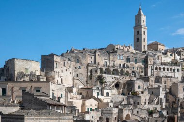 Matera 'nın muhteşem manzarası, Basilicata Bölgesi, İtalya