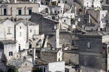 Matera 'nın muhteşem manzarası, Basilicata Bölgesi, İtalya