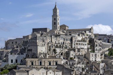 Matera 'nın muhteşem manzarası, Basilicata Bölgesi, İtalya
