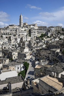 Matera 'nın muhteşem manzarası, Basilicata Bölgesi, İtalya