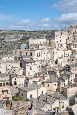 Matera 'nın muhteşem manzarası, Basilicata Bölgesi, İtalya