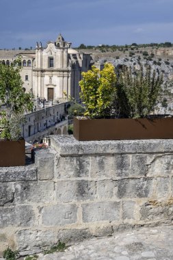 Matera 'nın muhteşem manzarası, Basilicata Bölgesi, İtalya