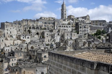 Matera 'nın muhteşem manzarası, Basilicata Bölgesi, İtalya