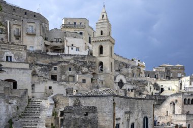 Matera 'nın muhteşem manzarası, Basilicata Bölgesi, İtalya