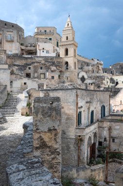 Matera 'nın muhteşem manzarası, Basilicata Bölgesi, İtalya