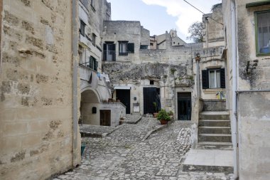 Matera 'nın muhteşem manzarası, Basilicata Bölgesi, İtalya
