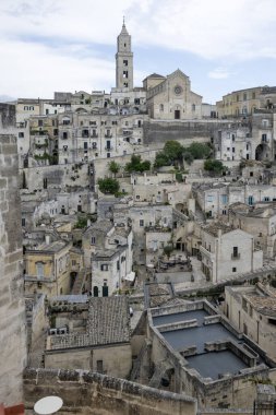 Matera 'nın muhteşem manzarası, Basilicata Bölgesi, İtalya