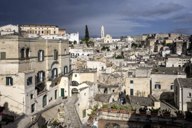 Matera 'nın muhteşem manzarası, Basilicata Bölgesi, İtalya