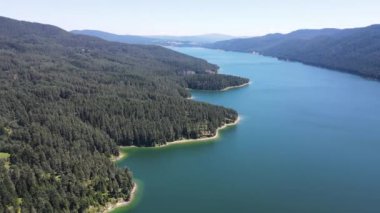 Aerial Summer view of Dospat Reservoir, Smolyan Region, Bulgaria