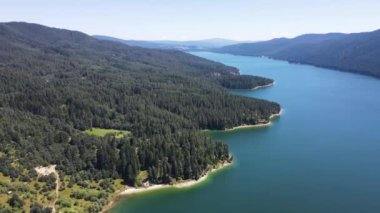 Aerial Summer view of Dospat Reservoir, Smolyan Region, Bulgaria