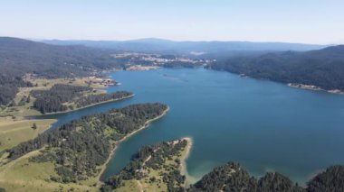 Aerial Summer view of Dospat Reservoir, Smolyan Region, Bulgaria