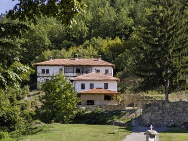 Sırbistan 'ın Kutsal Bakire Meryem' in Ortaçağ Sukovo Manastırı 'na inanılmaz bir bakış açısı
