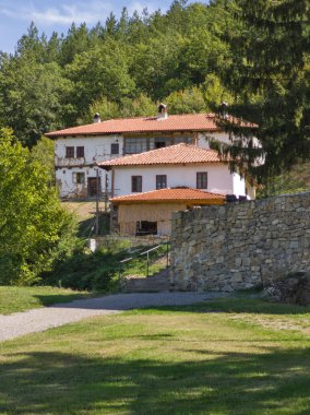 Sırbistan 'ın Kutsal Bakire Meryem' in Ortaçağ Sukovo Manastırı 'na inanılmaz bir bakış açısı