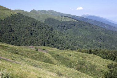 Bulgaristan 'ın Blagoevgrad bölgesinin Kongur tepesi çevresindeki Belasitsa Dağı yaz manzarası
