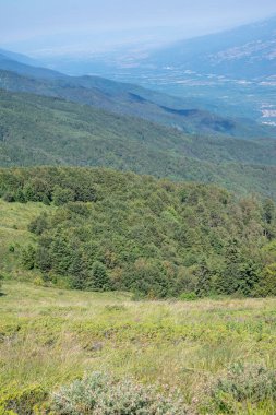 Bulgaristan 'ın Blagoevgrad bölgesinin Kongur tepesi çevresindeki Belasitsa Dağı yaz manzarası