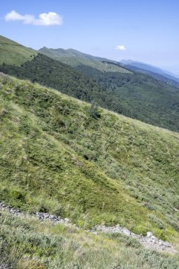 Bulgaristan 'ın Blagoevgrad bölgesinin Kongur tepesi çevresindeki Belasitsa Dağı yaz manzarası