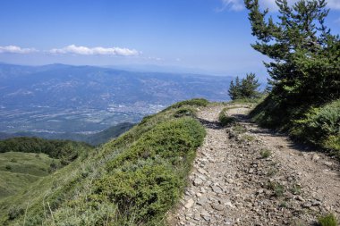 Bulgaristan 'ın Blagoevgrad bölgesinin Kongur tepesi çevresindeki Belasitsa Dağı yaz manzarası