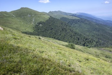 Bulgaristan 'ın Blagoevgrad bölgesinin Kongur tepesi çevresindeki Belasitsa Dağı yaz manzarası